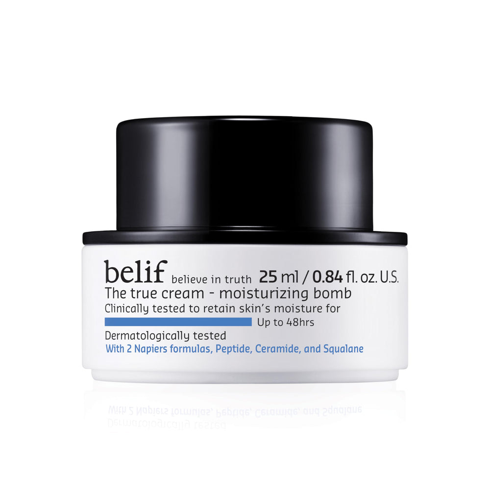 belif Moisturizing Bomb bottle close-up, milky hydration for daily use