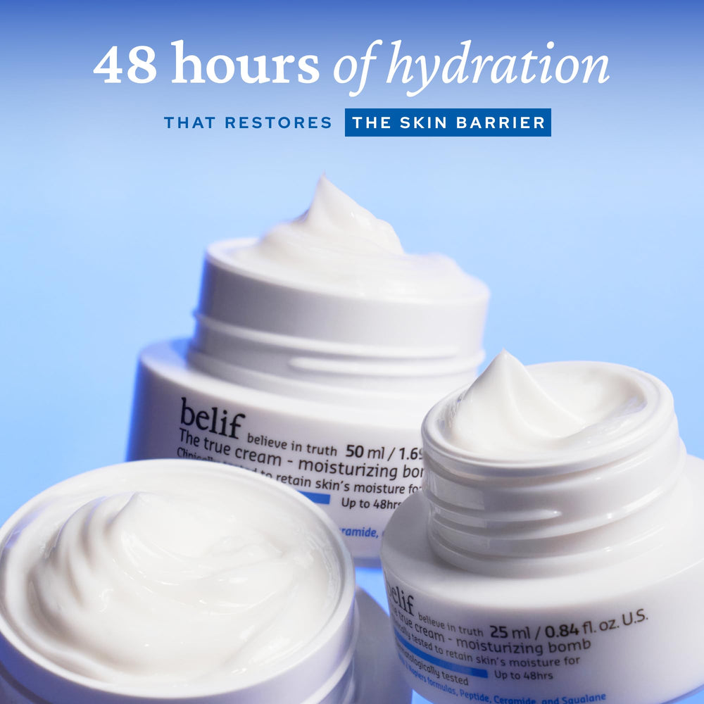 belif Moisturizing Bomb cream texture swirl, lightweight absorption