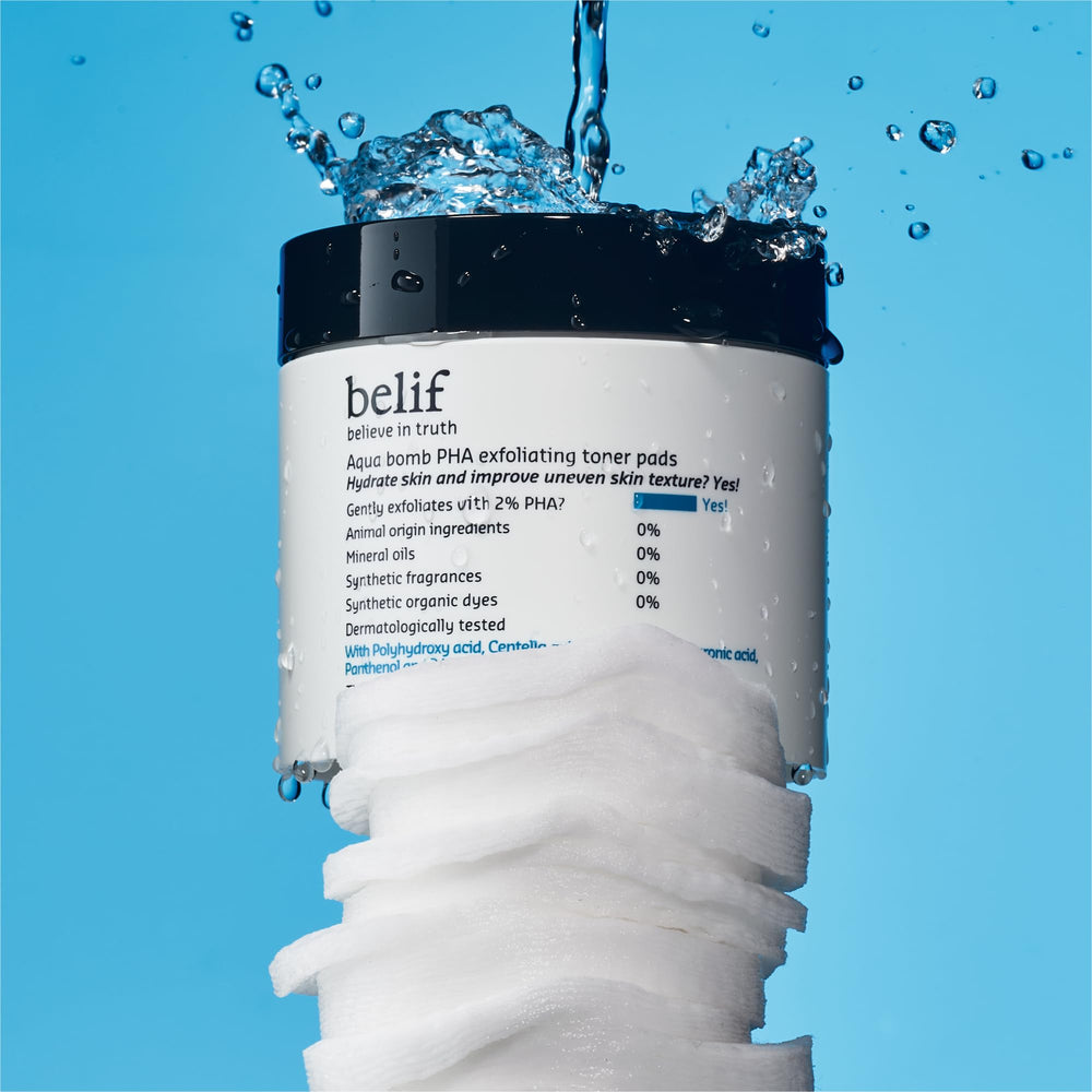 Belif PHA 2% Toner Pads on bathroom vanity scene