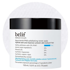 Belif PHA 2% Toner Pads embossed side exfoliates and refines pores