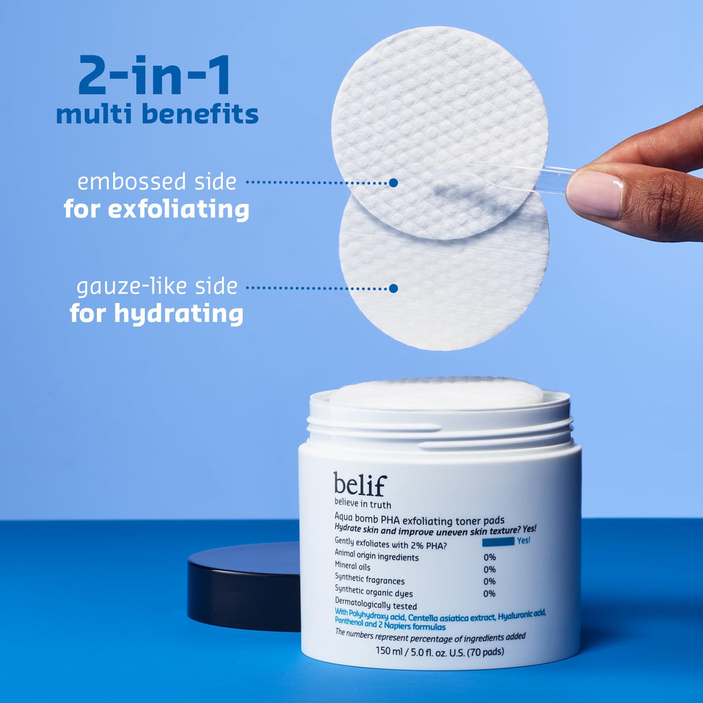 Applying Belif PHA 2% Toner Pads during skincare routine