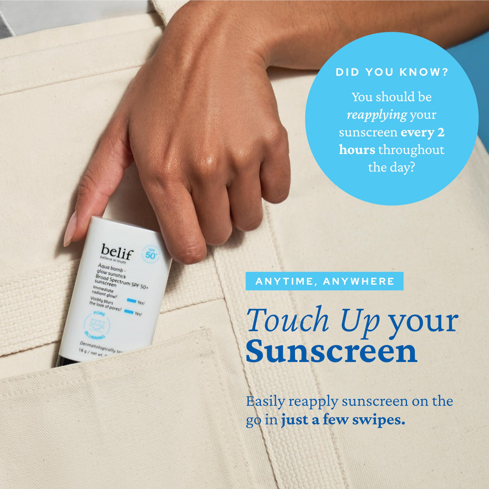 Belif Sunscreen Stick delivers a soft dewy glow on the skin.