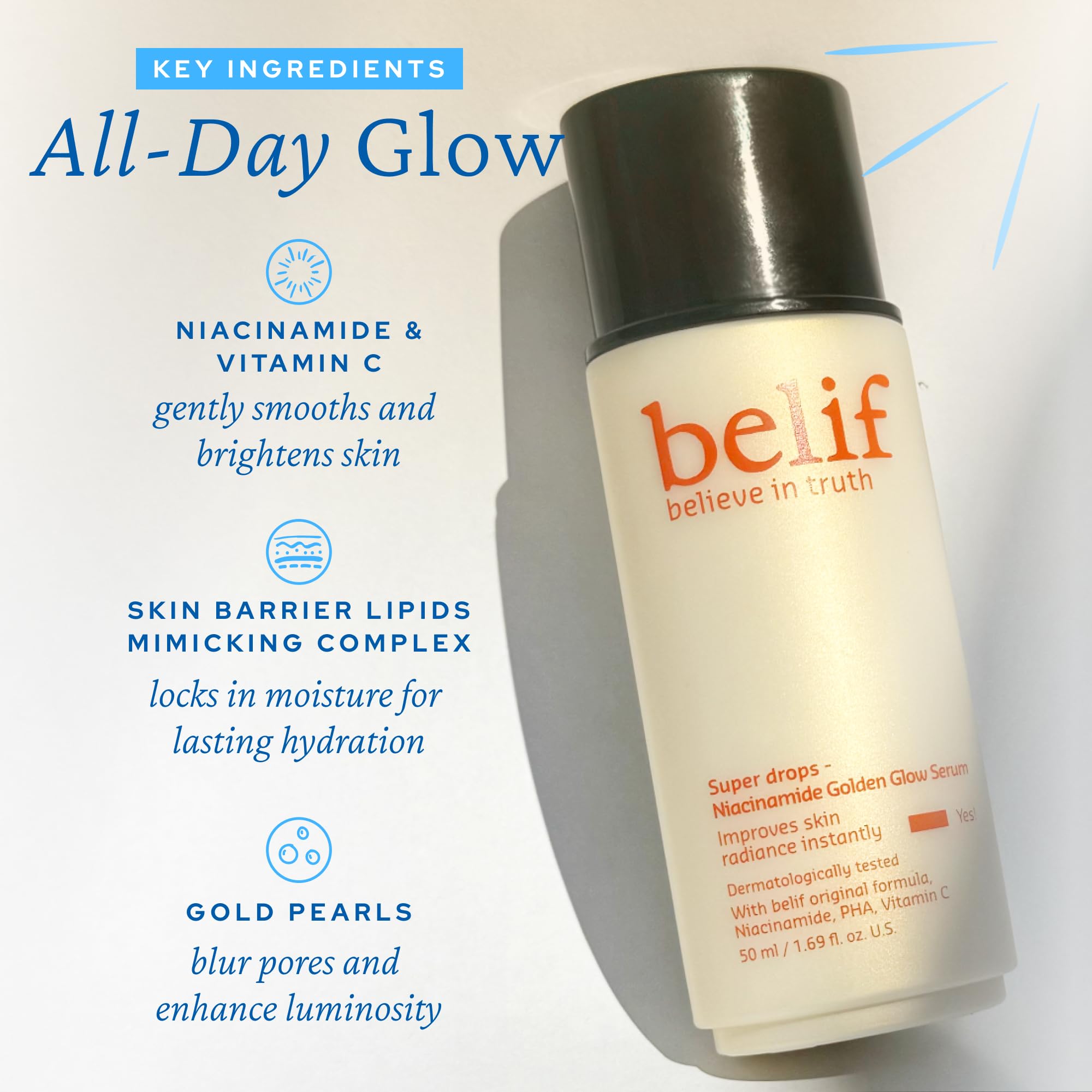 belif Vitamin C Golden Glow Serum closeup highlights brightening texture.
