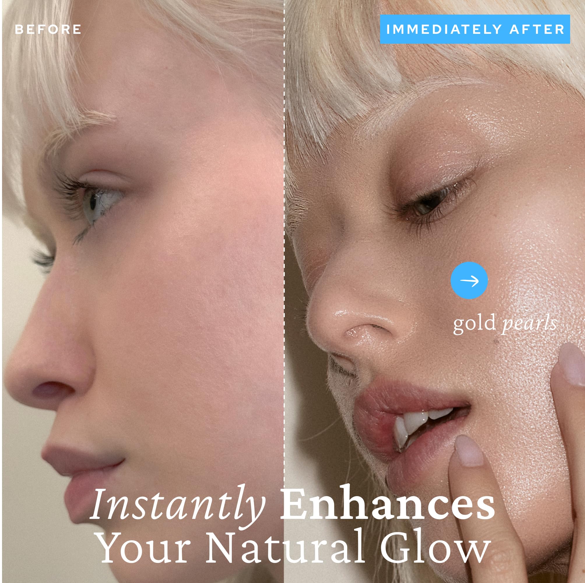belif Vitamin C Golden Glow Serum texture closeup shows lightweight, dewy finish.