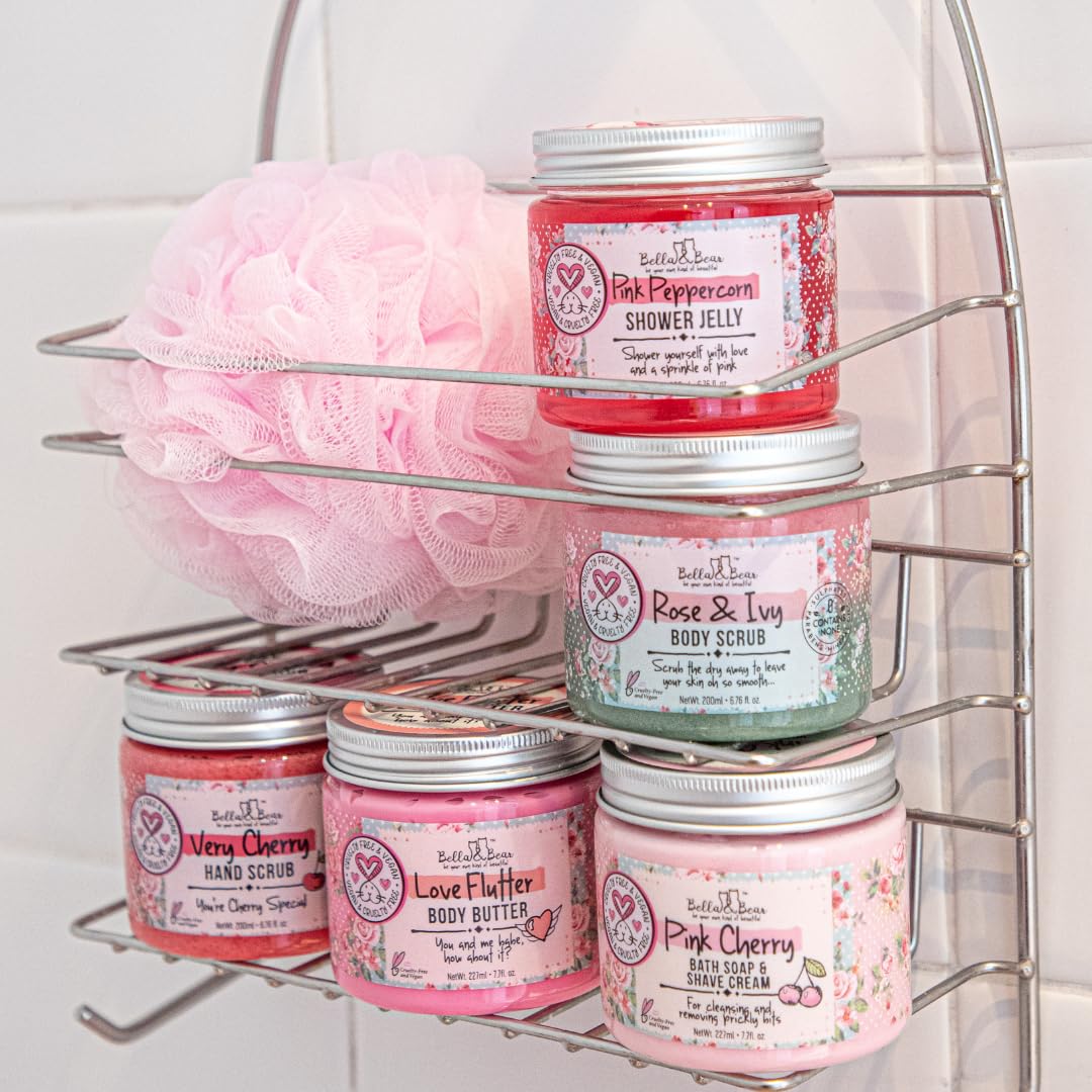 Bella & Bear deluxe body scrubs and creams for a pampering routine.