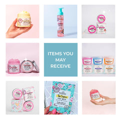 Bella & Bear mystery box full-size lotion and scrubs for pampered skin.