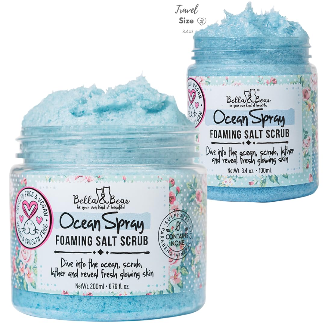 Bella & Bear Ocean Spray Scrub lather in shower for gentle exfoliation