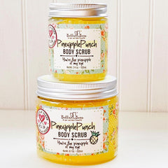 Bella and Bear pineapple scrub close-up on skin ready to apply.