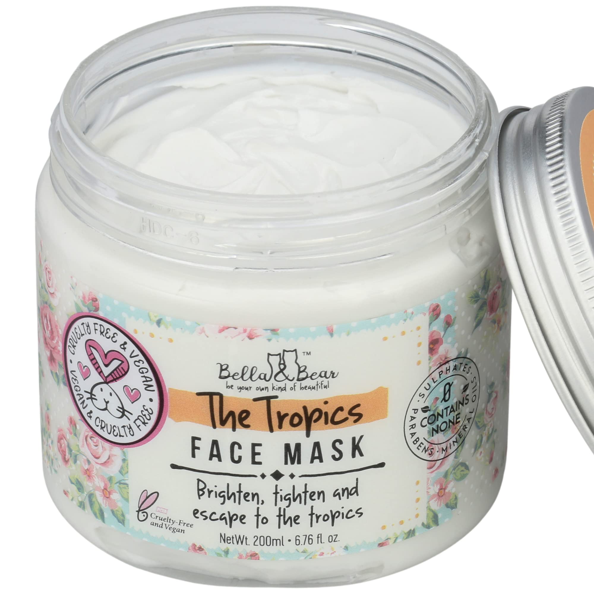 Pineapple and mango ingredients in Bella & Bear Tropics mask for pore tightening