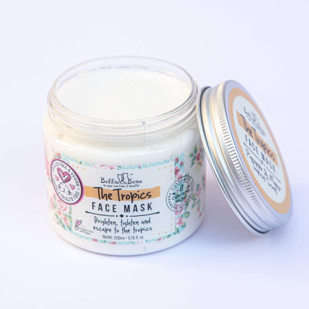Bella & Bear Tropics mask gives a refreshed skin appearance