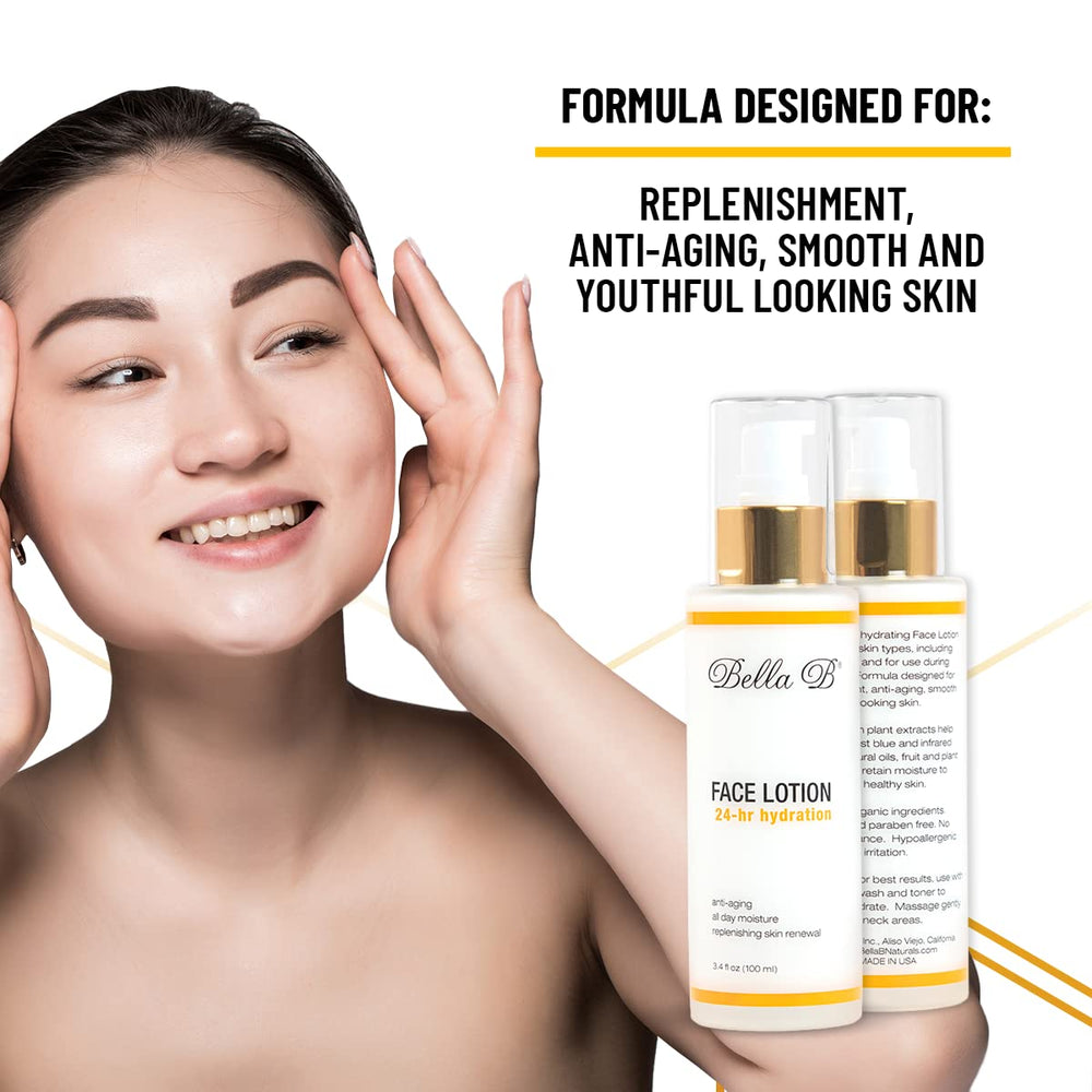 Close-up of Bella B Face Lotion jar highlighting organic formula