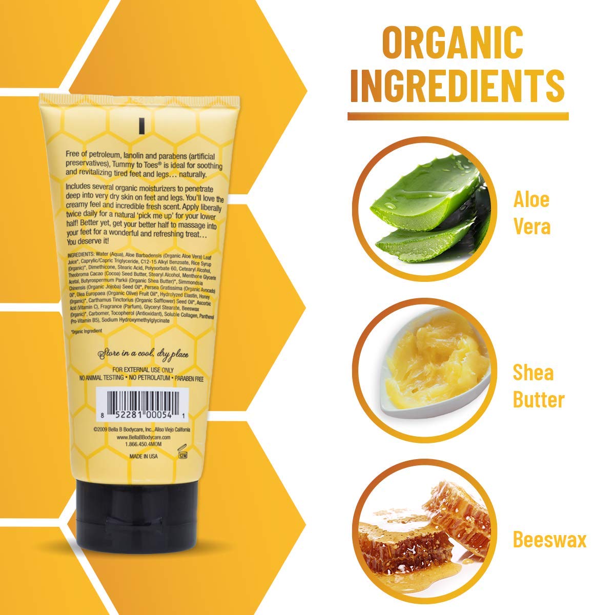 Bella B bottle emphasizes jojoba oil and aloe for hydration.