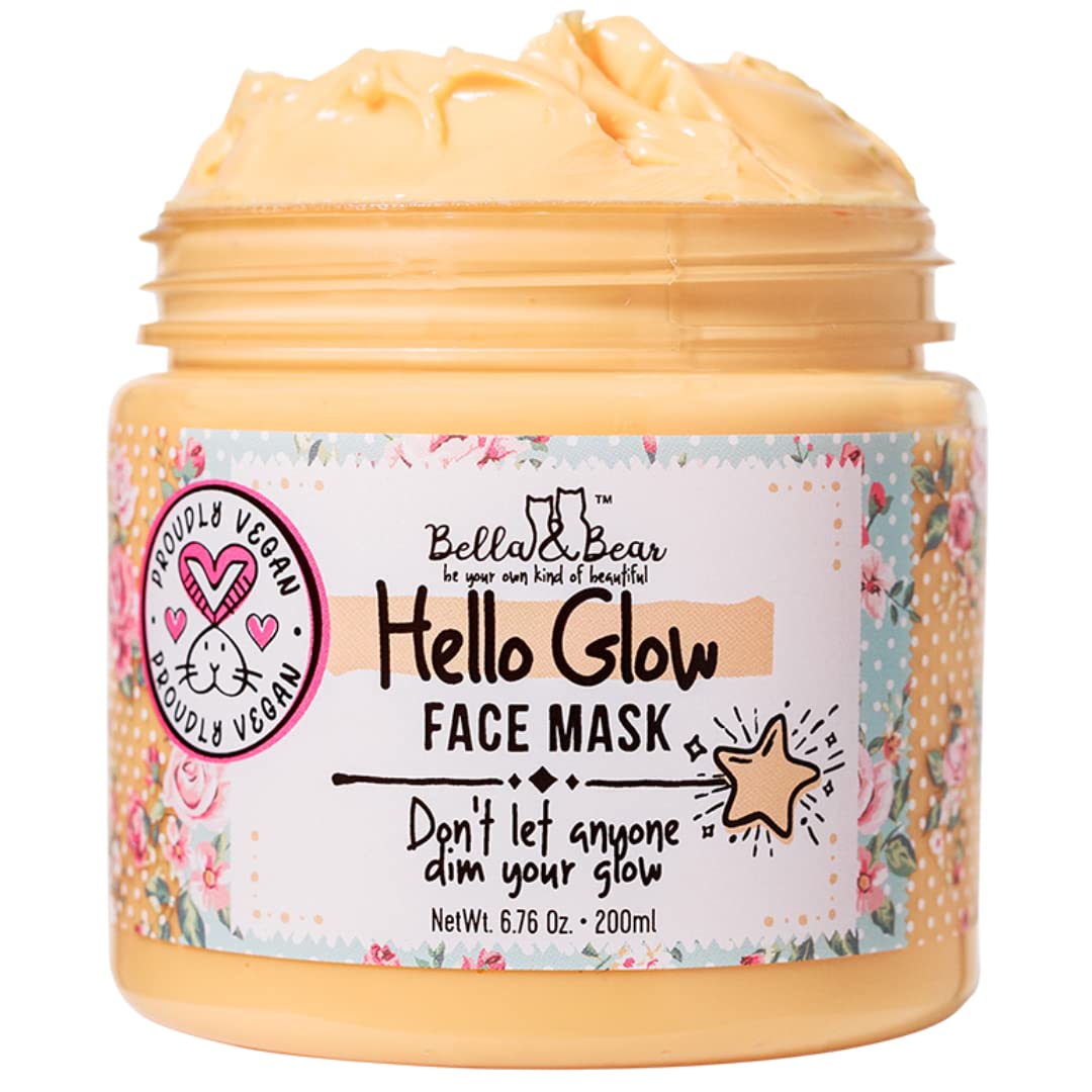 Bella & Bear Hello Glow mask jar close-up, refining pores and brightening complexion