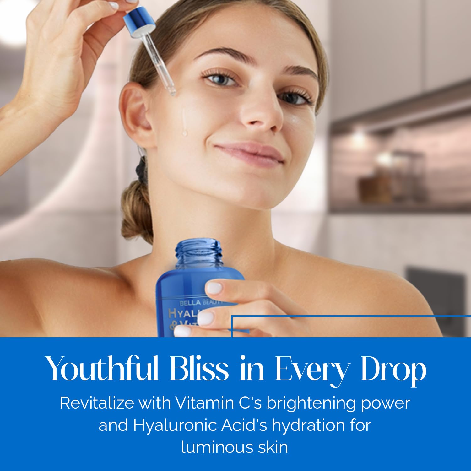 Bella Beauty Hyaluronic Acid Serum label detail reflecting clean Korean skincare inspiration.