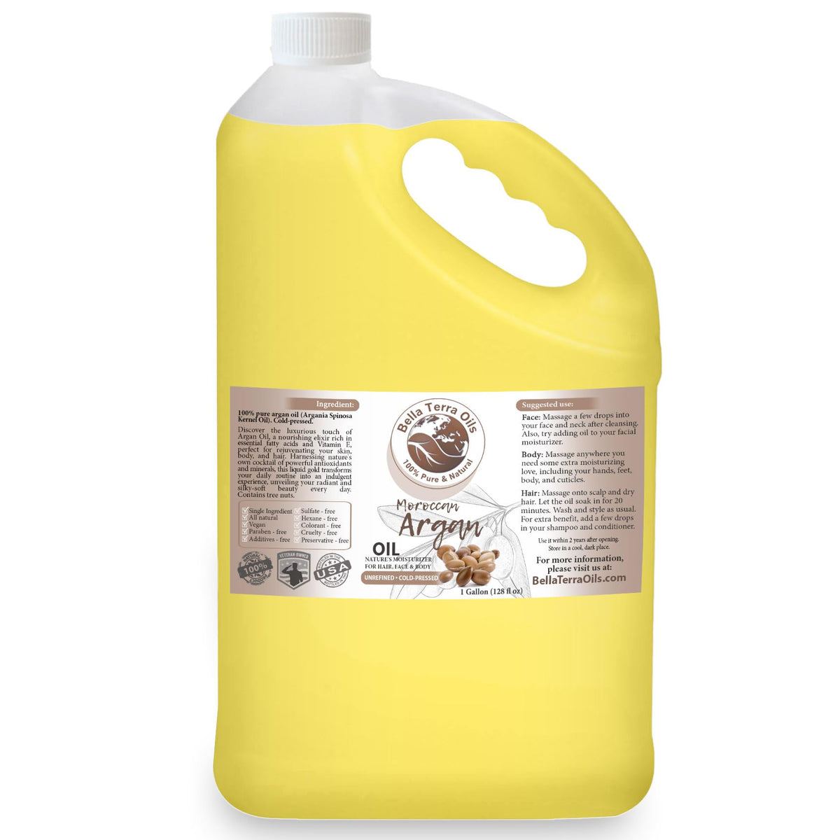 Bella Terra Oils argan oil bottle boosts hair shine and skin hydration.