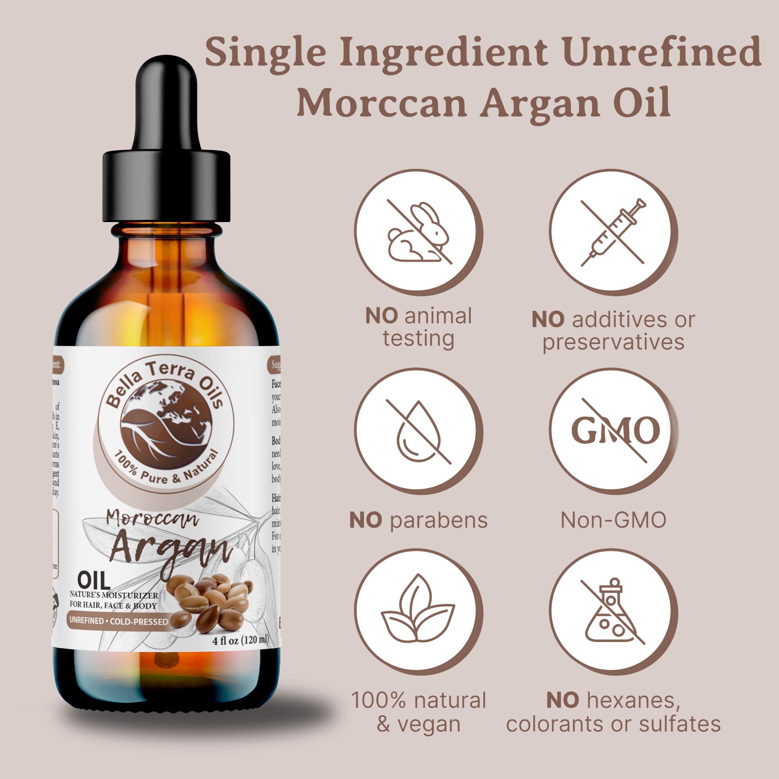 Bella Terra Oils argan oil on hair provides frizz control and radiant shine.