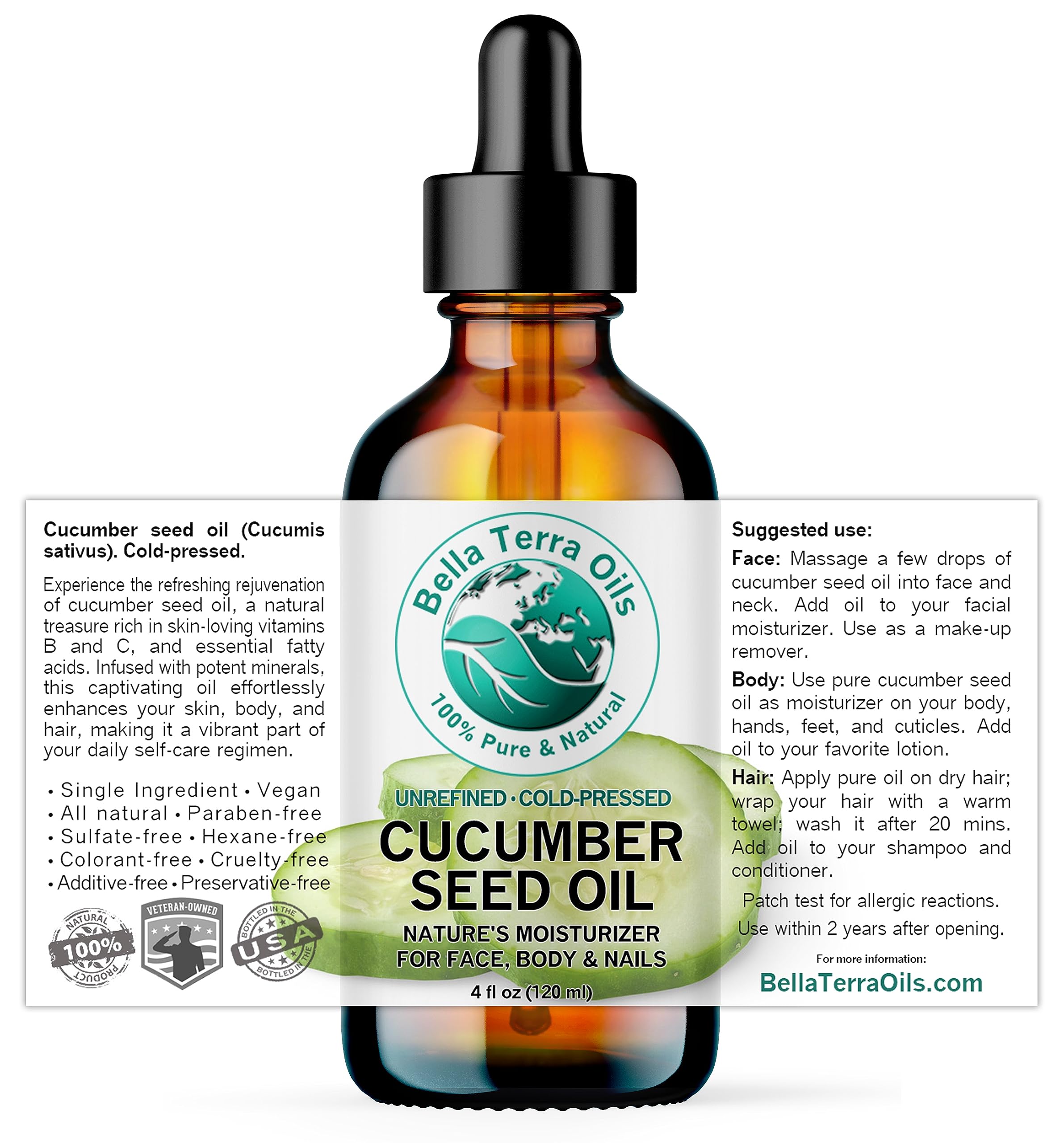 Ingredients closeup highlighting cucumber seed oil nutrients for skin nourishment.