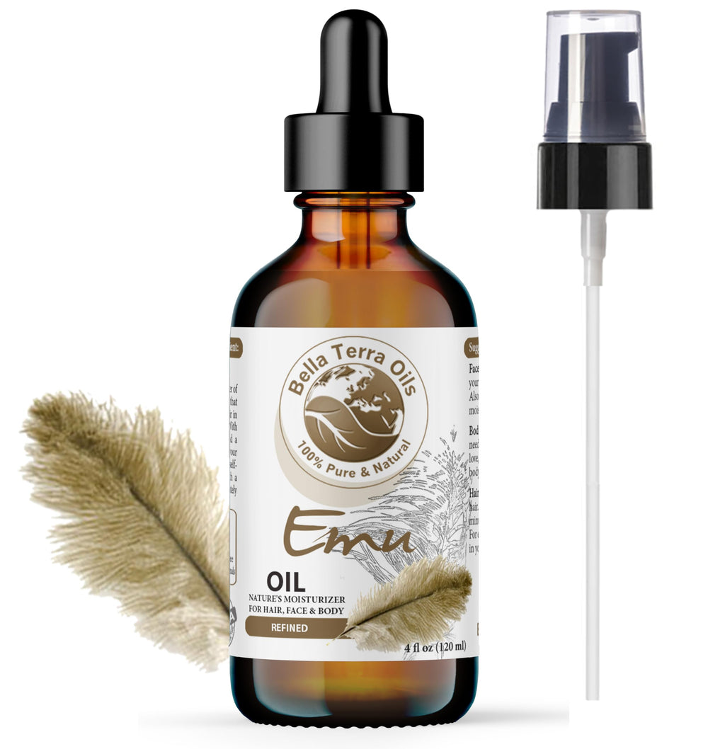 Bella Terra Oils Emu Oil 4oz bottle for daily skin and hair care.