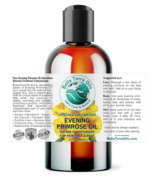 Bella Terra Oils evening primrose oil pour for easy application.
