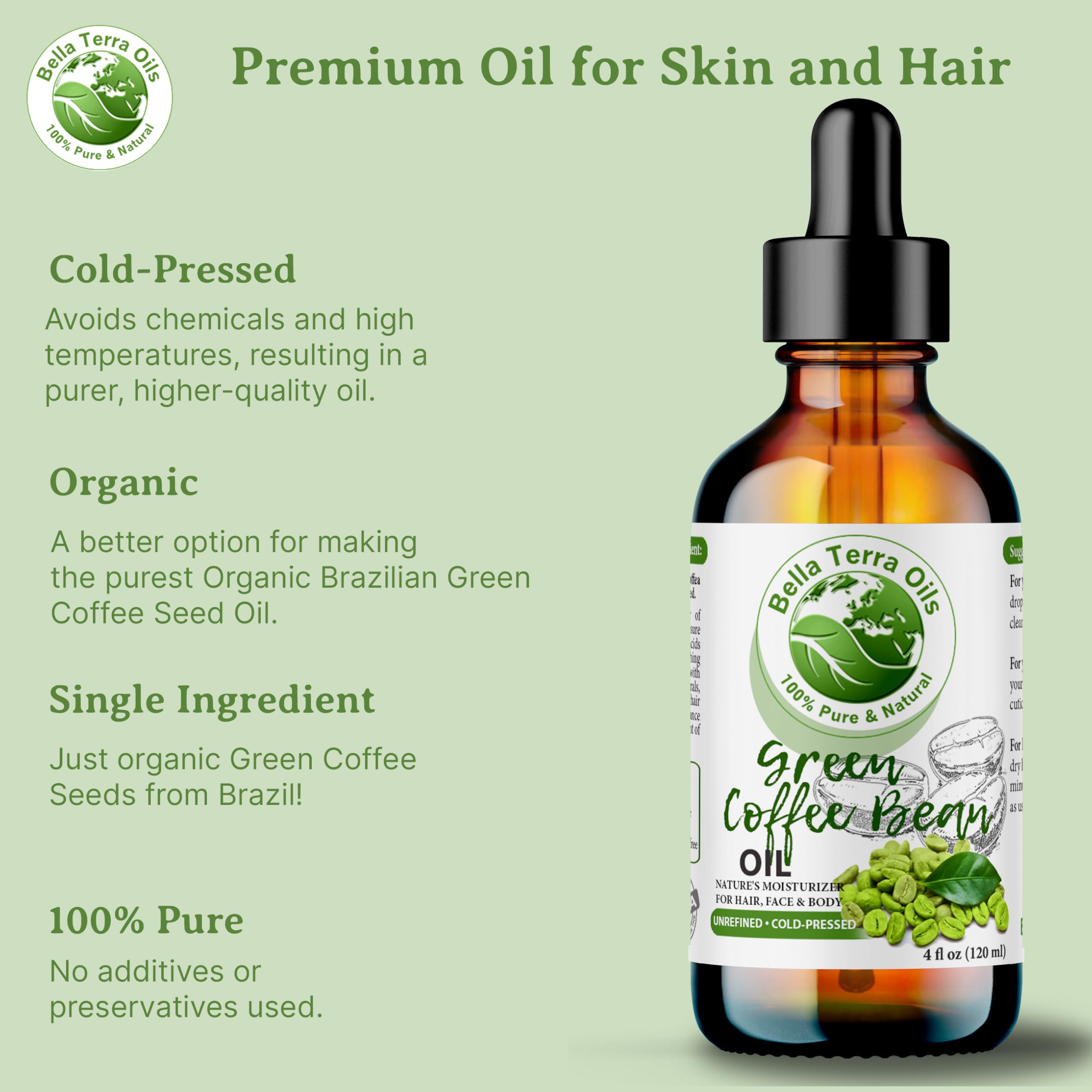 Bella Terra Oils label close-up emphasizing purity and quality