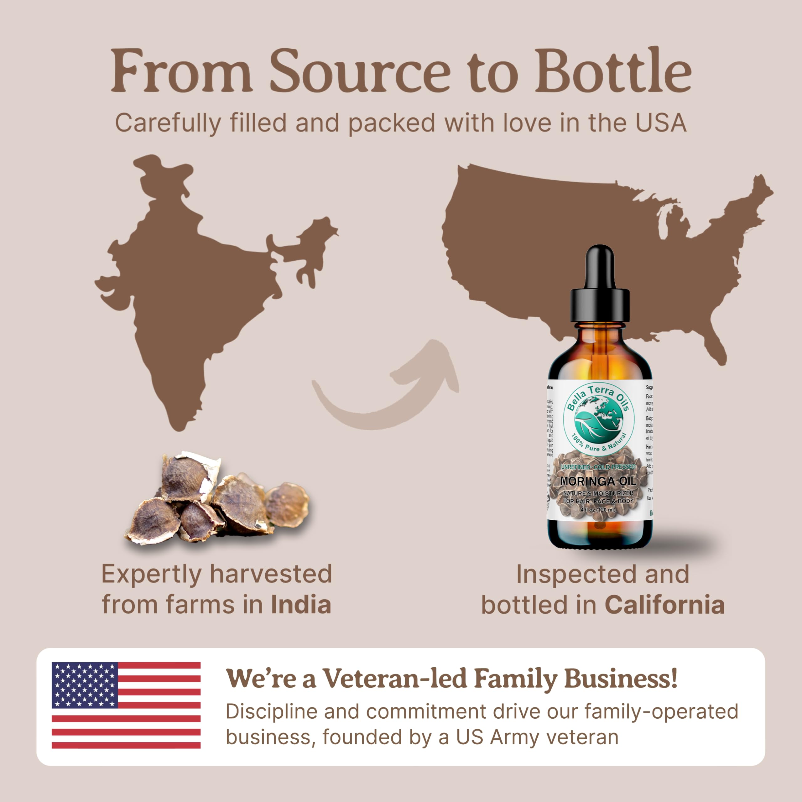 Bella Terra Oils Moringa Seed Oil supports hair care and shine.