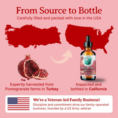 Bella Terra Oils Pomegranate Seed Oil bottle bathed in natural light signaling premium quality
