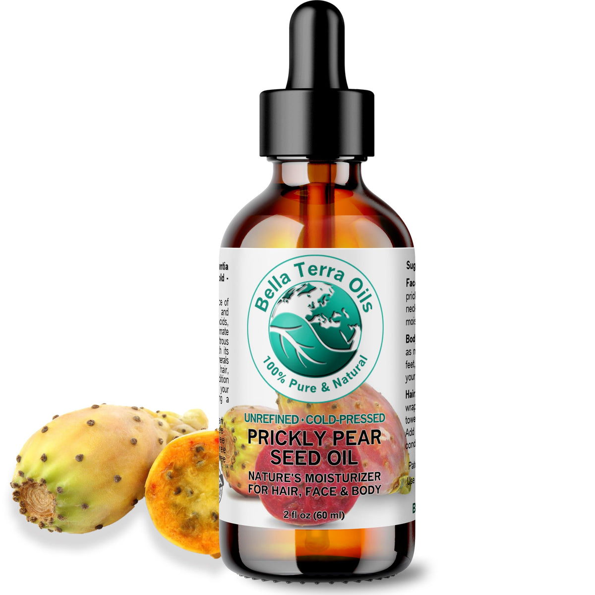 Bella Terra Oils Prickly Pear Seed Oil bottle with luxurious glow for hydrated skin