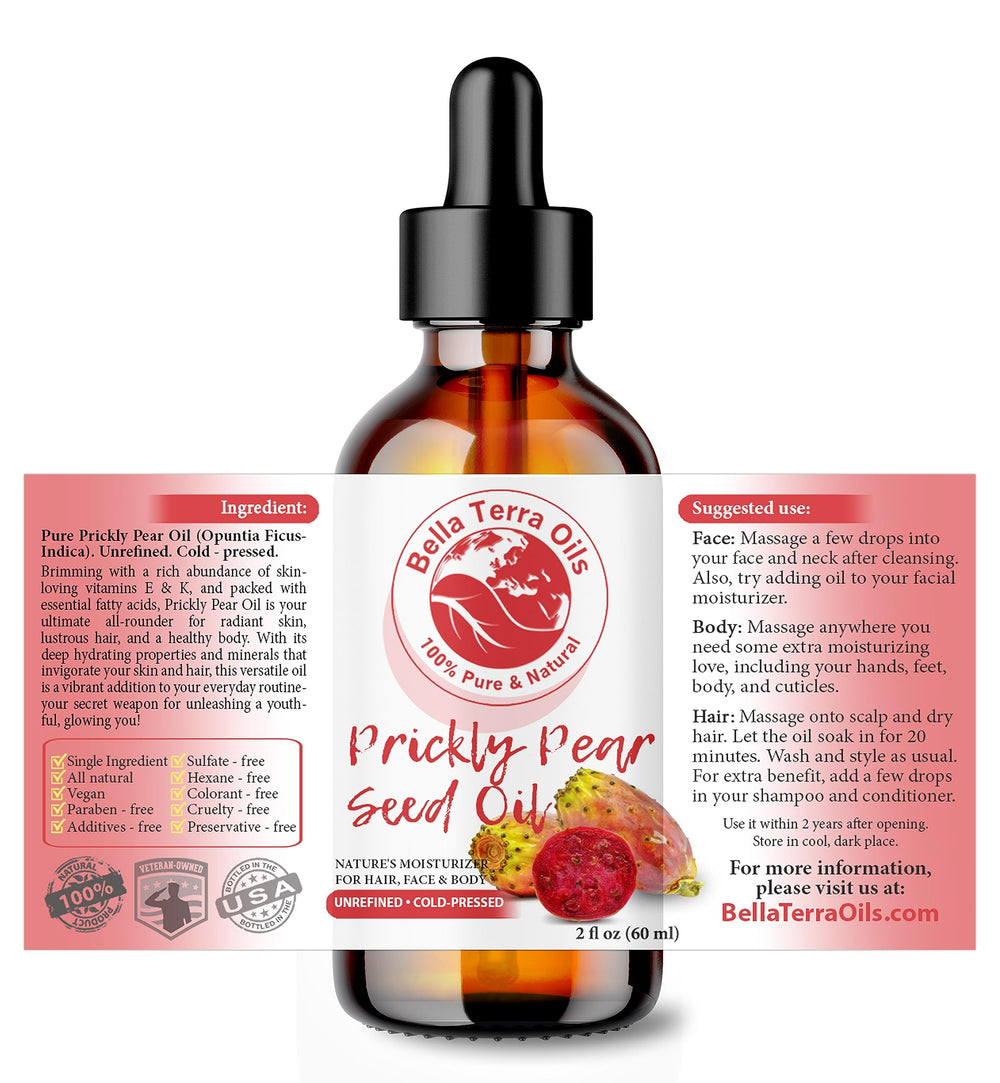 Bella Terra Oils prickly pear seed oil dropper dispensing lightweight hydration