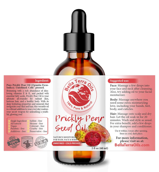 Bella Terra Oils prickly pear seed oil dropper dispensing lightweight hydration