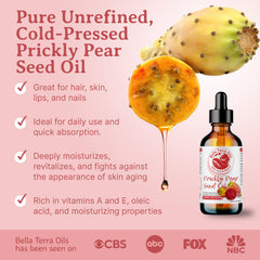 Bella Terra Oils dropper releasing prickly pear oil for soothing skin.