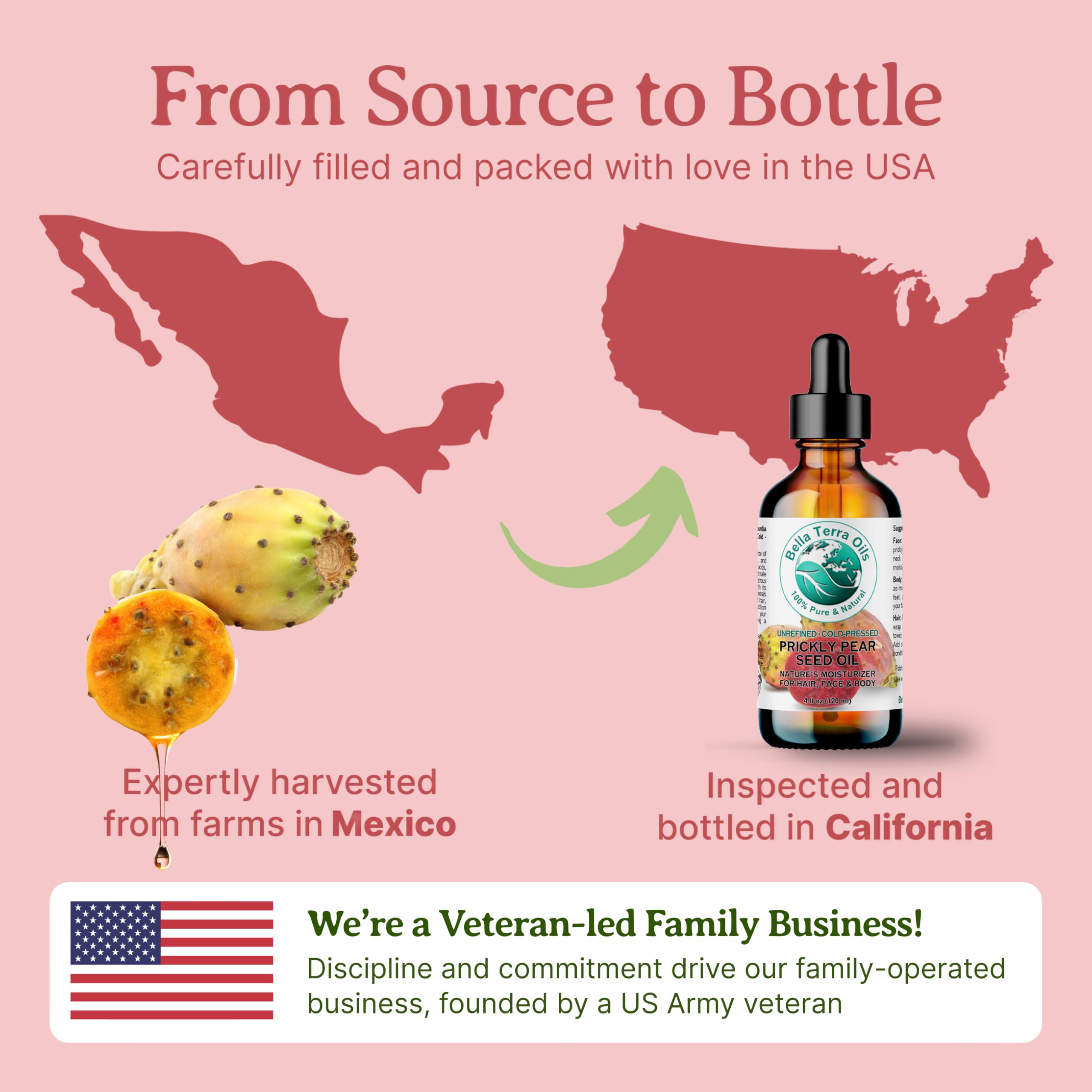 Bella Terra Oils Prickly Pear Seed Oil packaging box conveys veteran-owned brand trust