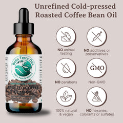 Bella Terra Oils roasted coffee oil applied on skin, hints at revitalized glow.