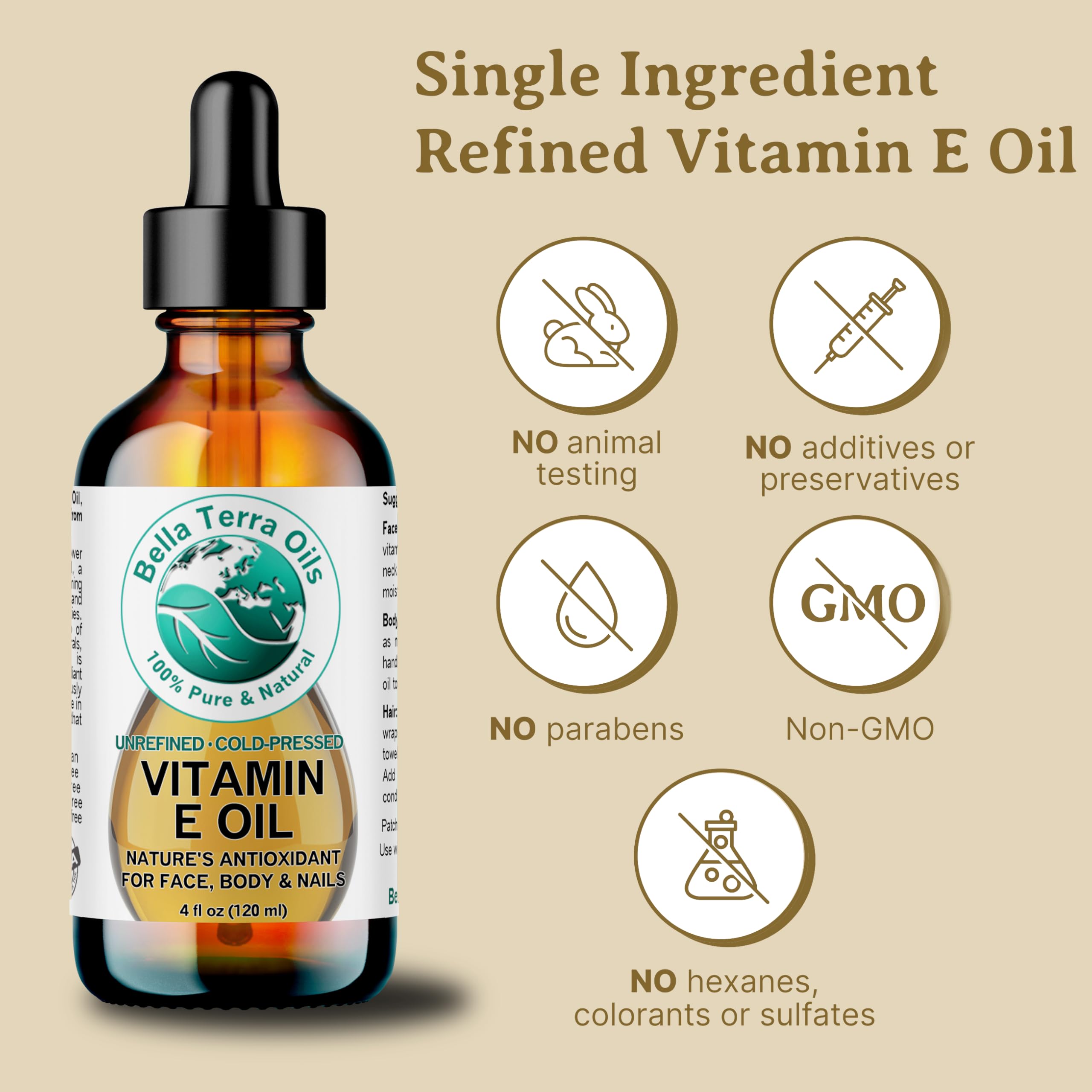 Bella Terra Oils Organic Vitamin E Oil highlights natural glow.