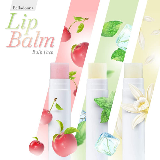 Belladonna lip balm cherry flavor tubes with vibrant color for promotional gifts.