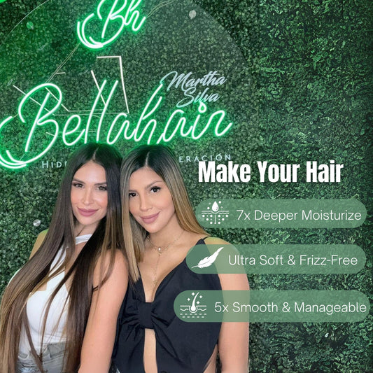Bellahair Tea Tree Shampoo bottle closeup highlighting color-safe care and natural ingredients
