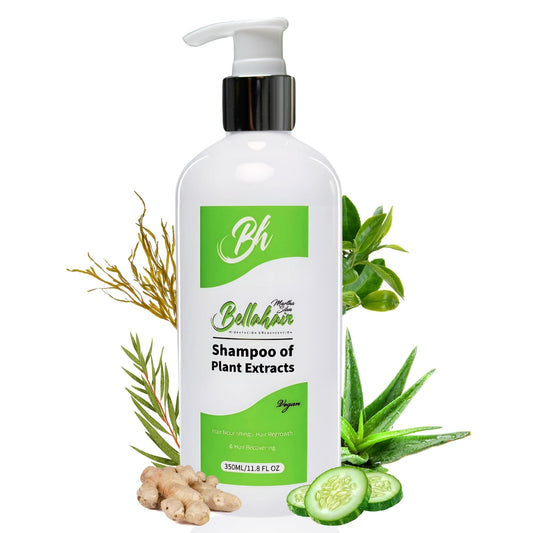 Bellahair Tea Tree Shampoo bottle pours for refreshing cleansing and scalp hydration