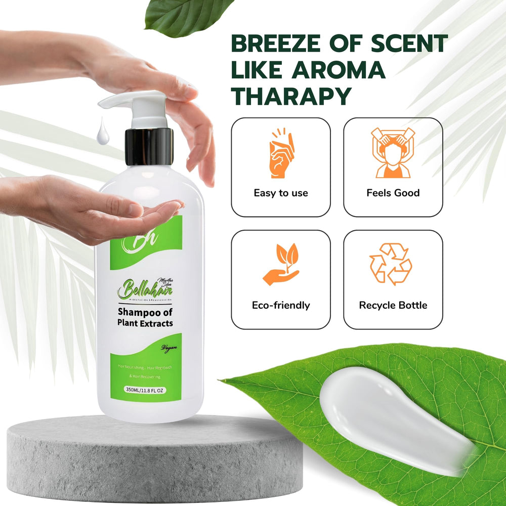 Bellahair Tea Tree Shampoo packaging promotes sulfate-free, paraben-free formula