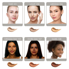 Bellaterra BB Cream Light 102 matte finish on skin reduces shine for oil-free wear.