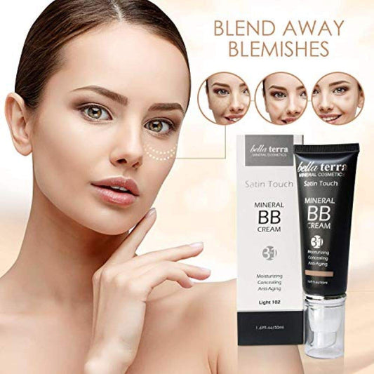 Bellaterra BB Cream Light 102 texture swirls show lightweight, breathable coverage.
