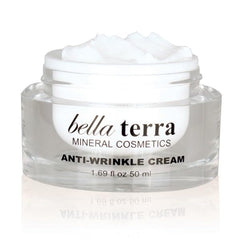 Bellaterra Cosmetics anti-wrinkle cream bottle highlighting daily hydrating formula.