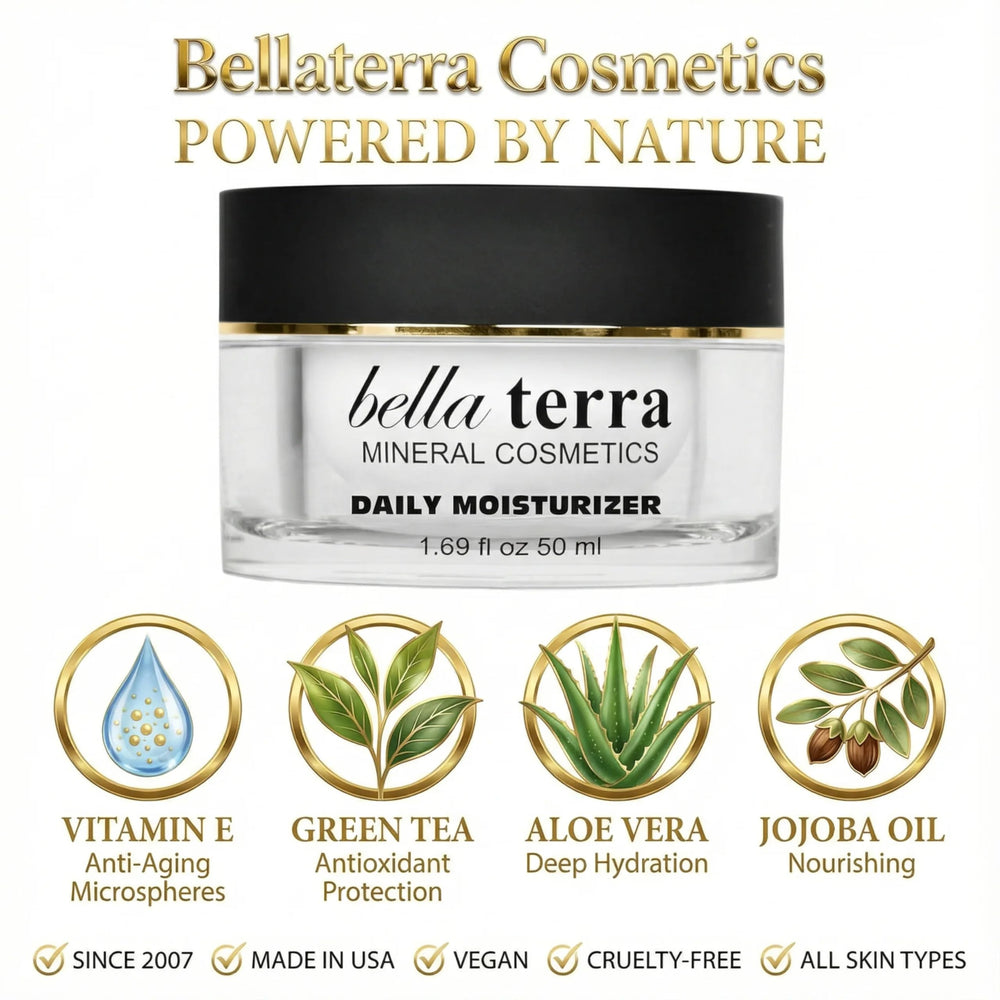 Bellaterra Cosmetics Daily Face Moisturizer jar close-up, showcasing compact travel size.