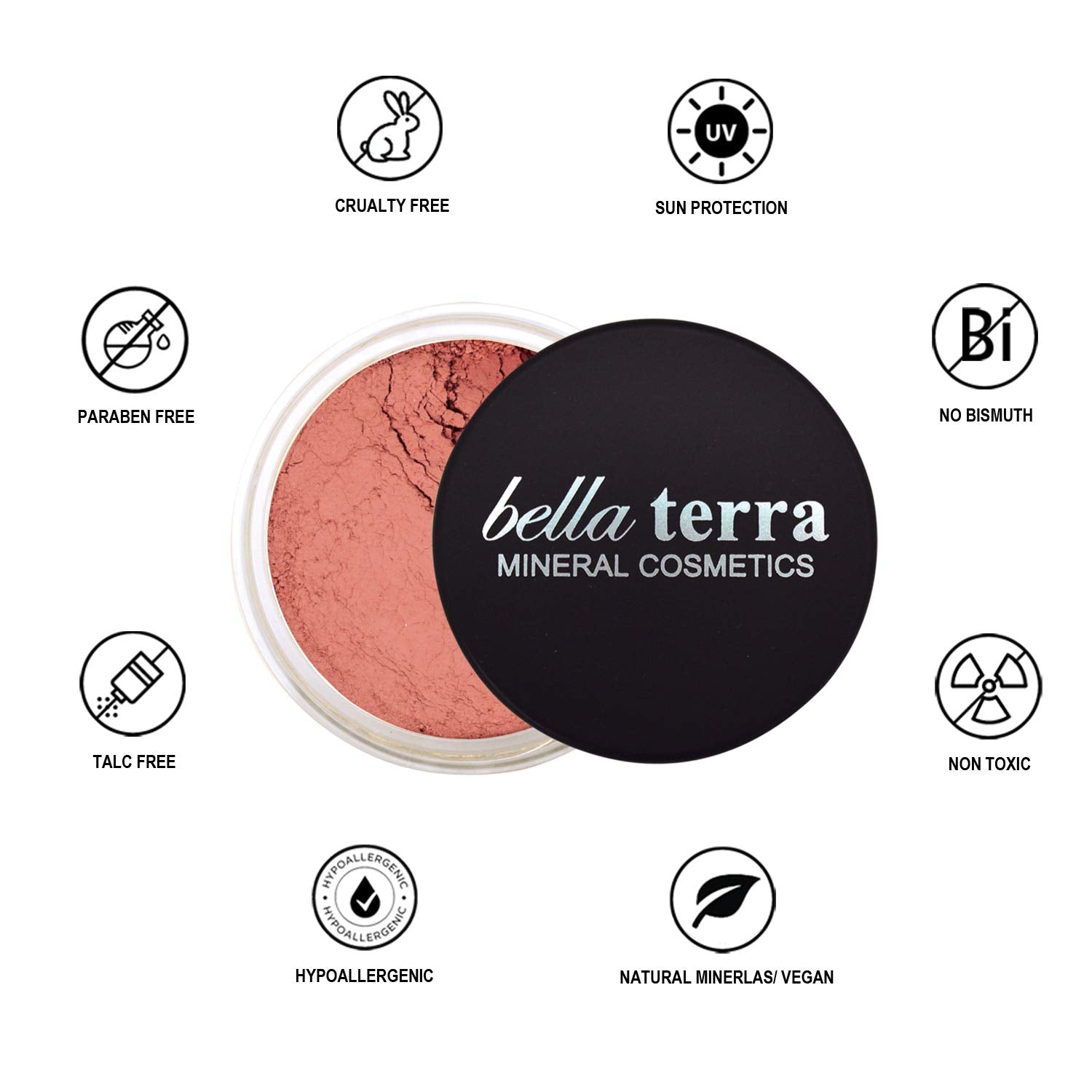 Close-up of blush powder delivering smooth, streak-free finish.