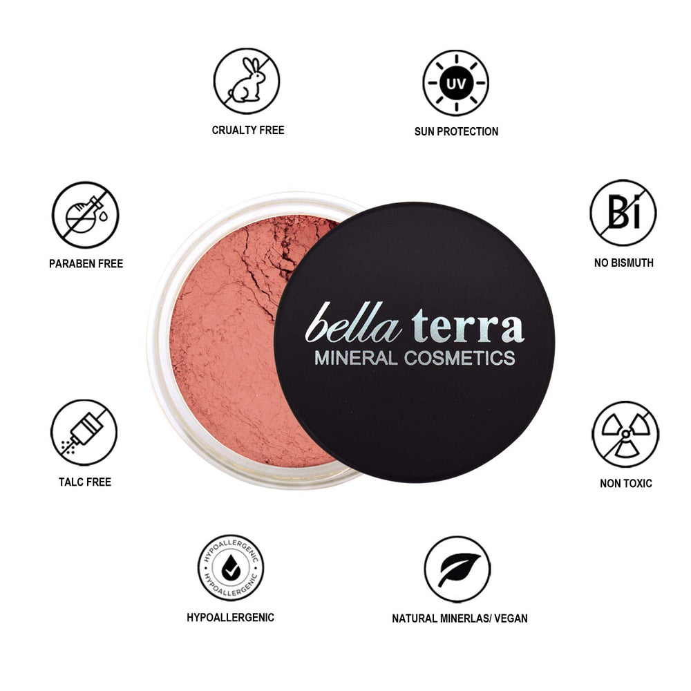Close-up of blush powder delivering smooth, streak-free finish.