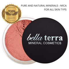 Bellaterra Minerals blush swatch demonstrates buildable color on skin.