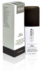 Bellaterra Milky Cleanser texture close-up suggests creamy, non-foaming formula for sensitive skin.