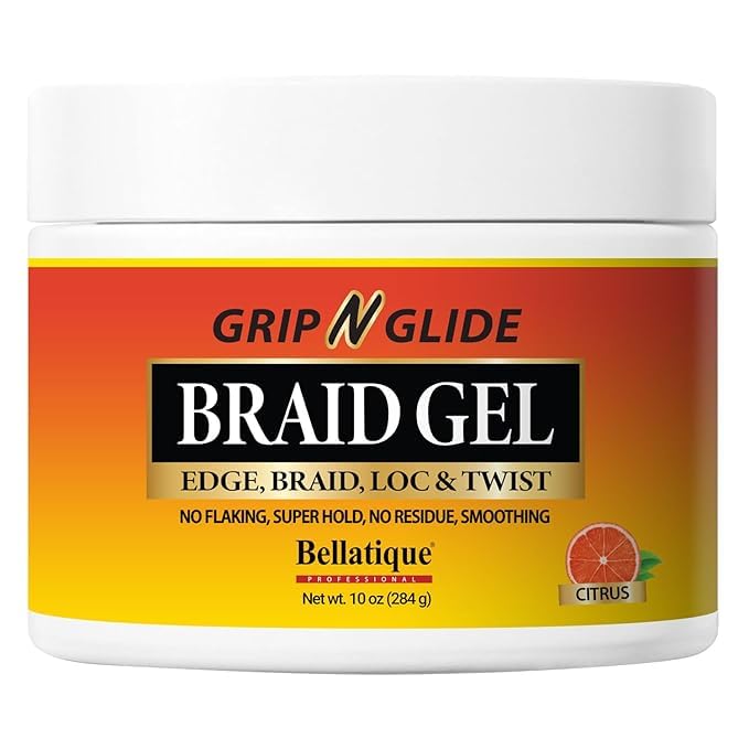 Bellatique Grip N Glide braiding gel demonstrates maximum hold for LOCs and twists without flaking.