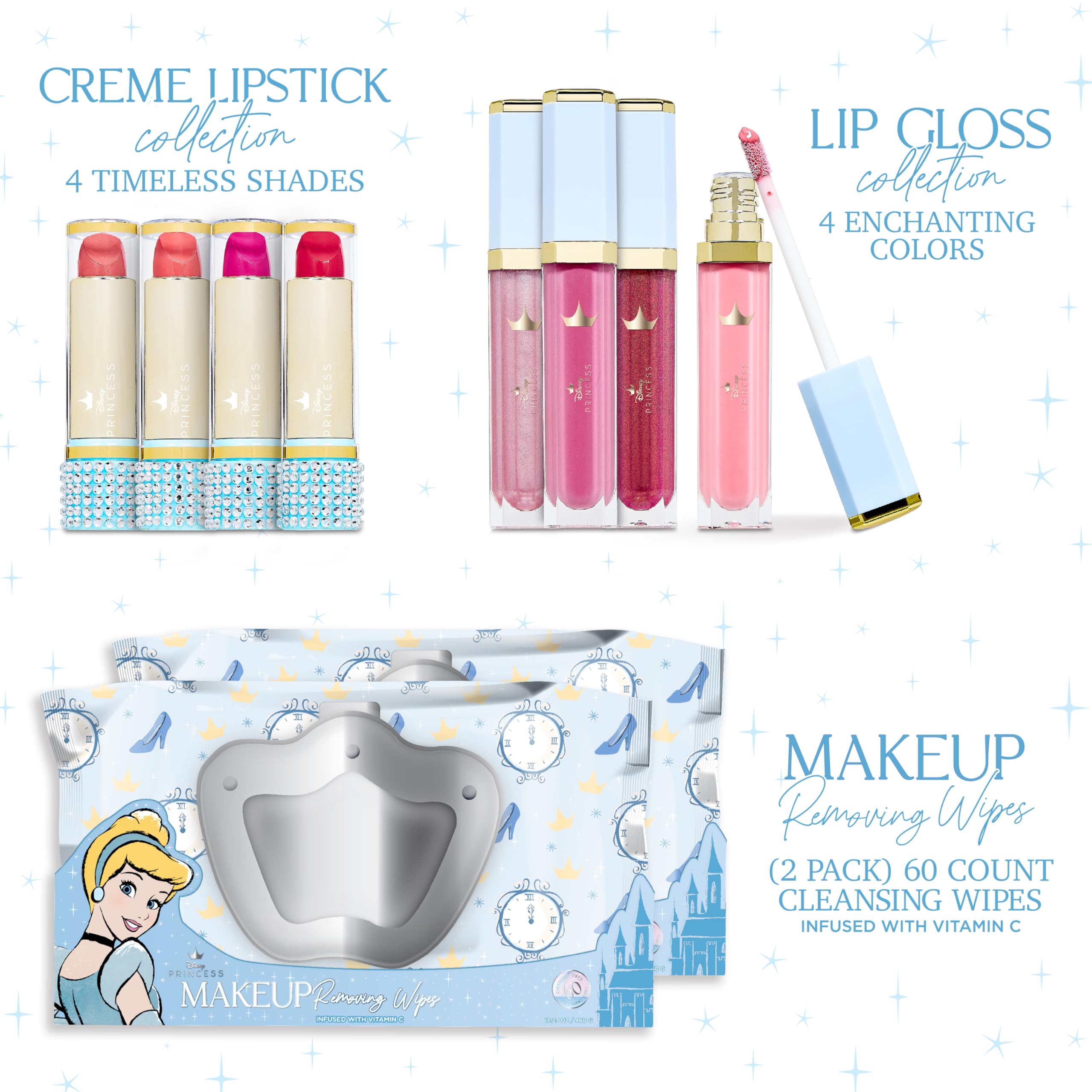 Belle Maison Disney Princess lipstick set in true-to-color shades for smooth, hydrating wear.