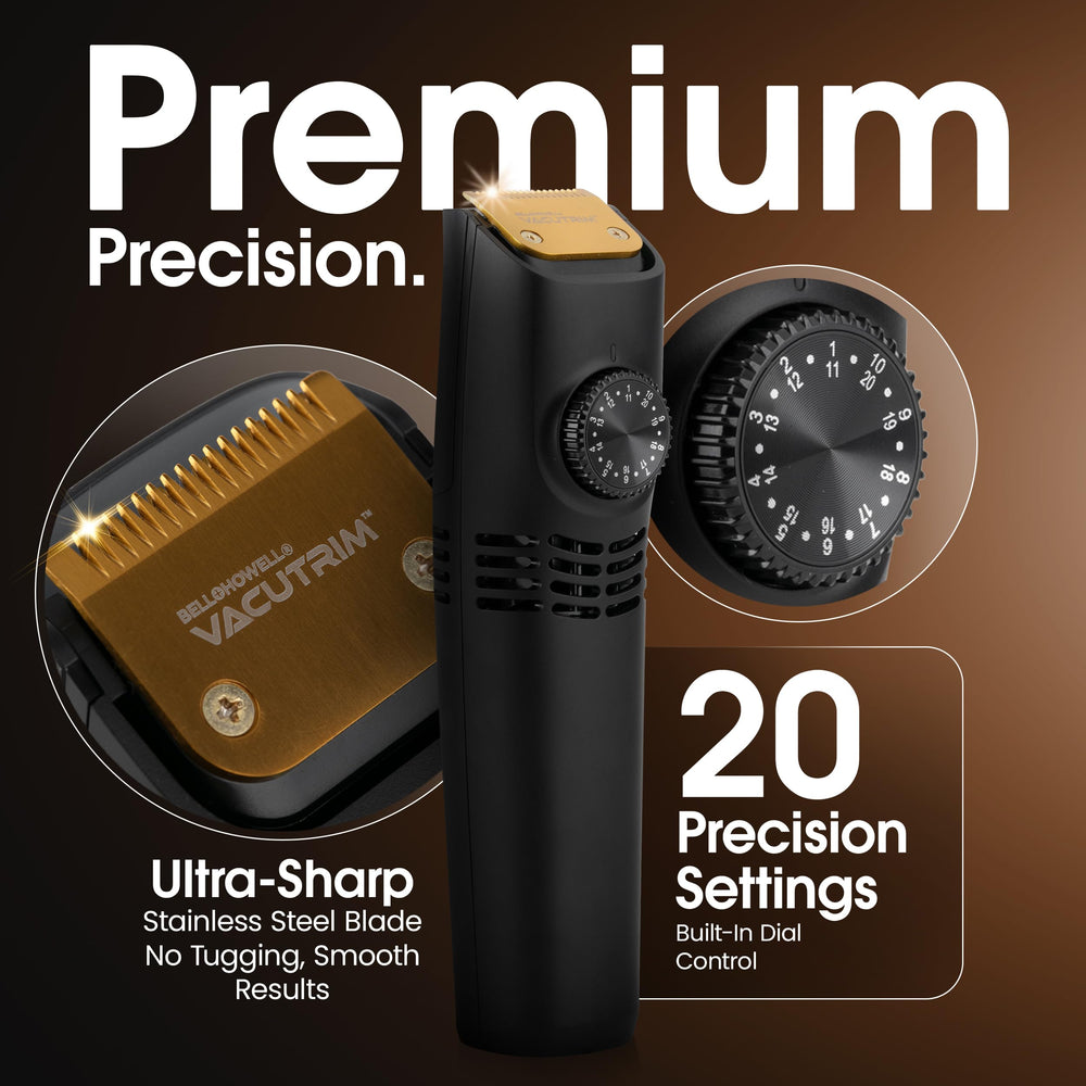Bell+Howell Vacutrim 20-length dial enables versatile styling from stubble to full beard