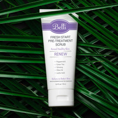 Belli Fresh Start Scrub applied on damp skin for a polished base.