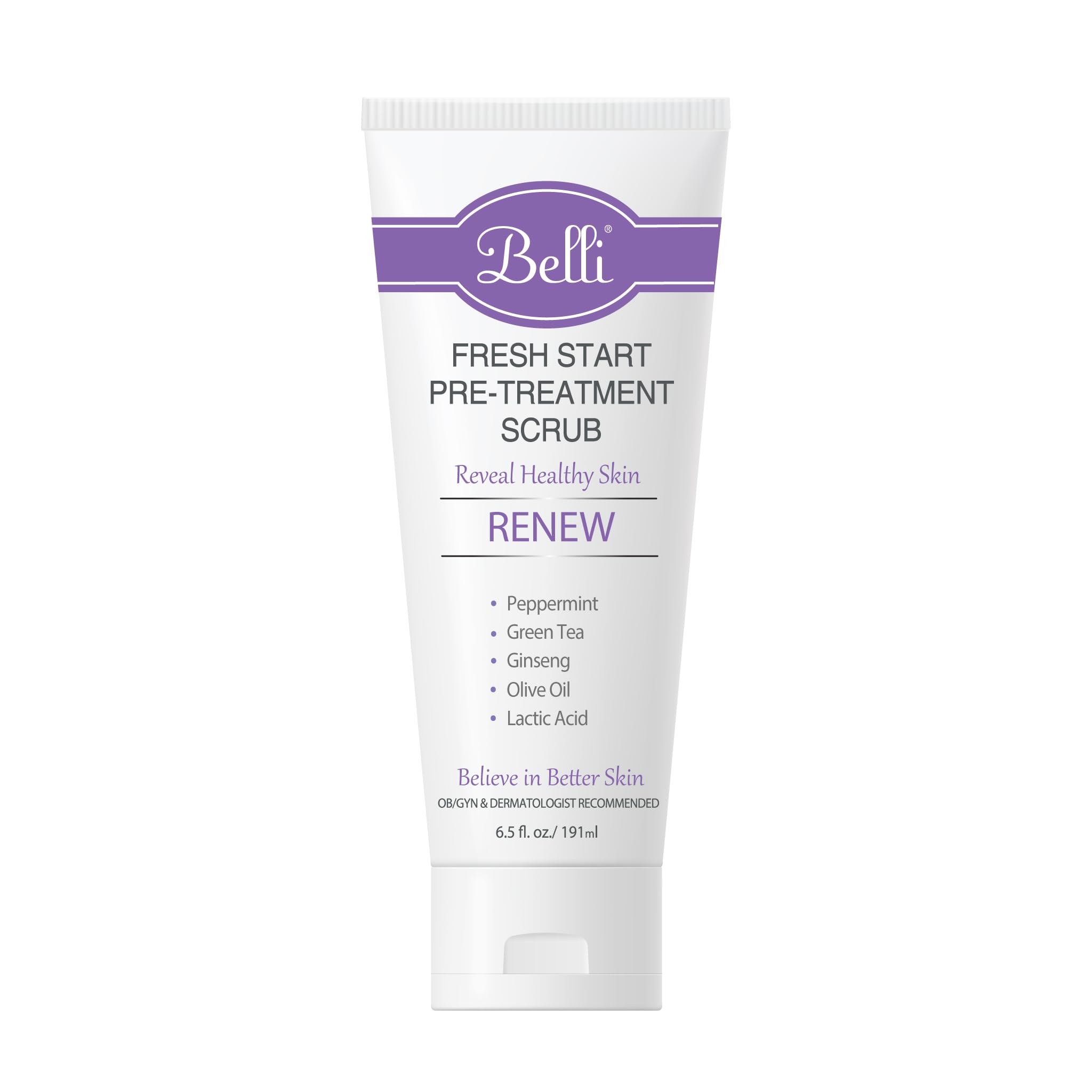 Belli Fresh Start Scrub packaging shown for easy, mess-free routine.